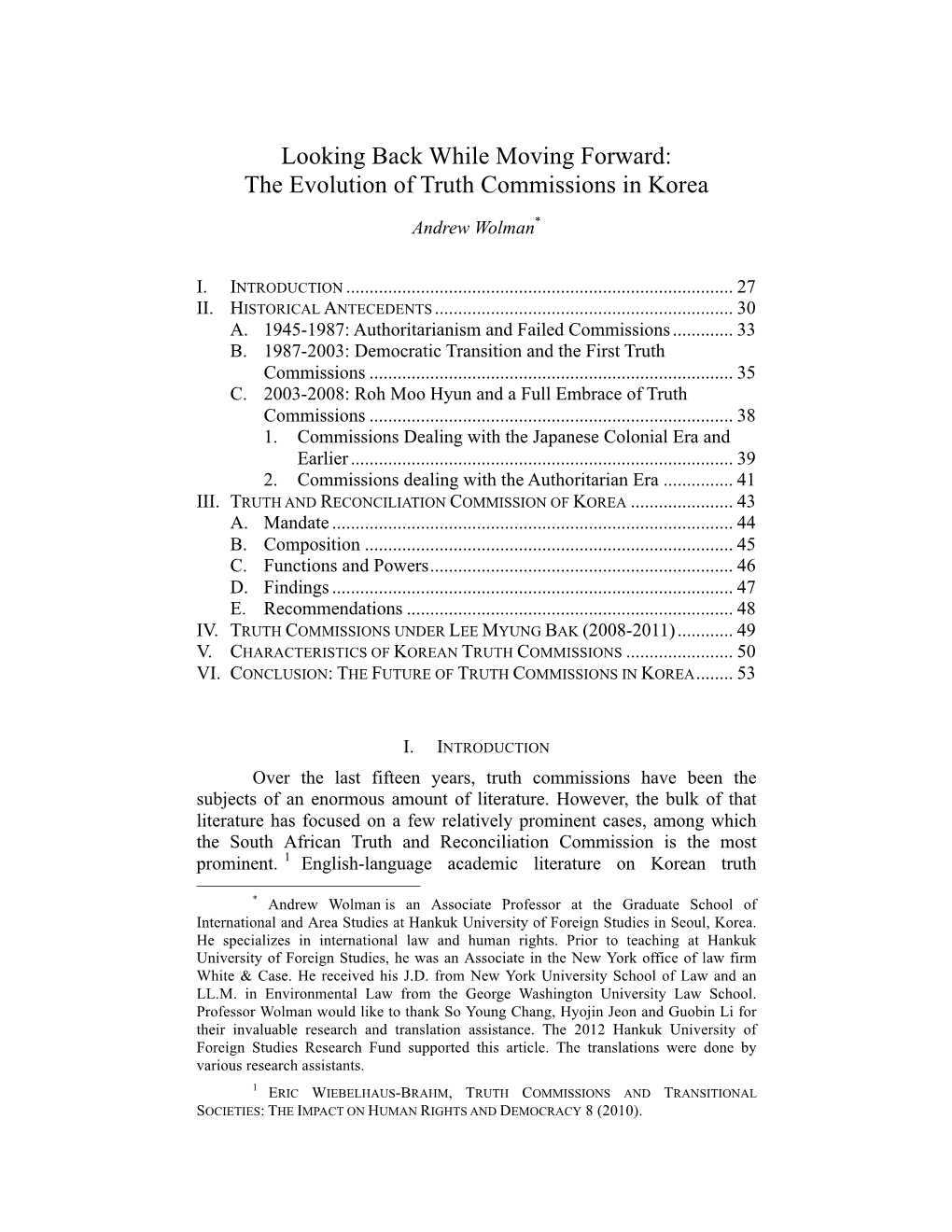 Looking Back While Moving Forward: the Evolution of Truth Commissions in Korea