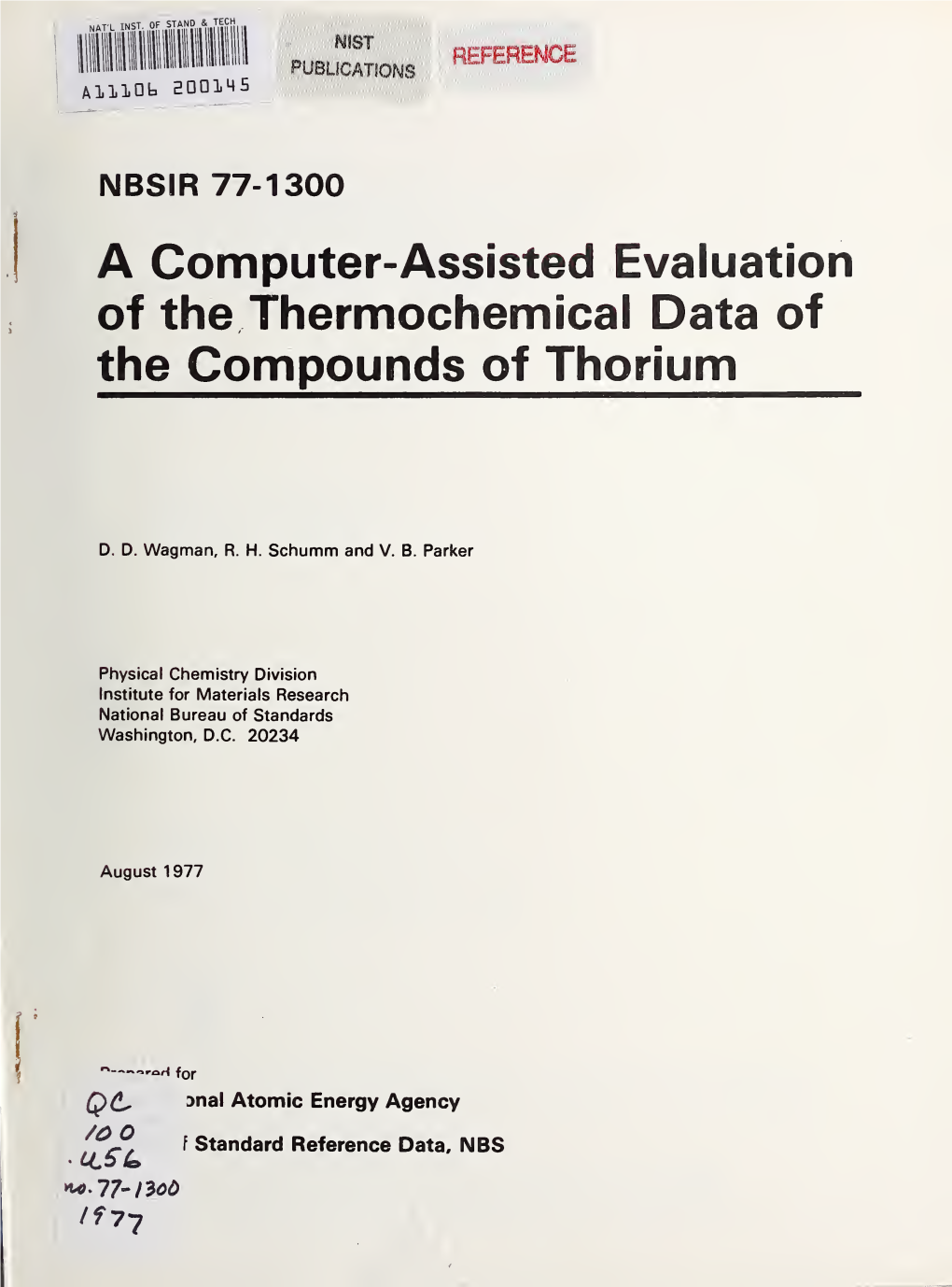 A Computer-Assisted Evaluation of the Thermochemical Data of the Compounds of Thorium