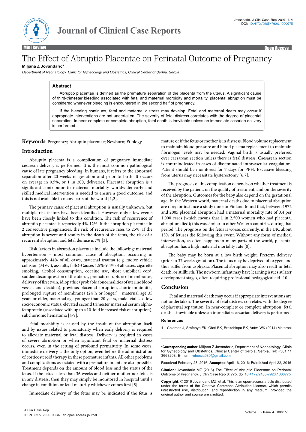 The Effect of Abruptio Placentae on Perinatal Outcome of Pregnancy