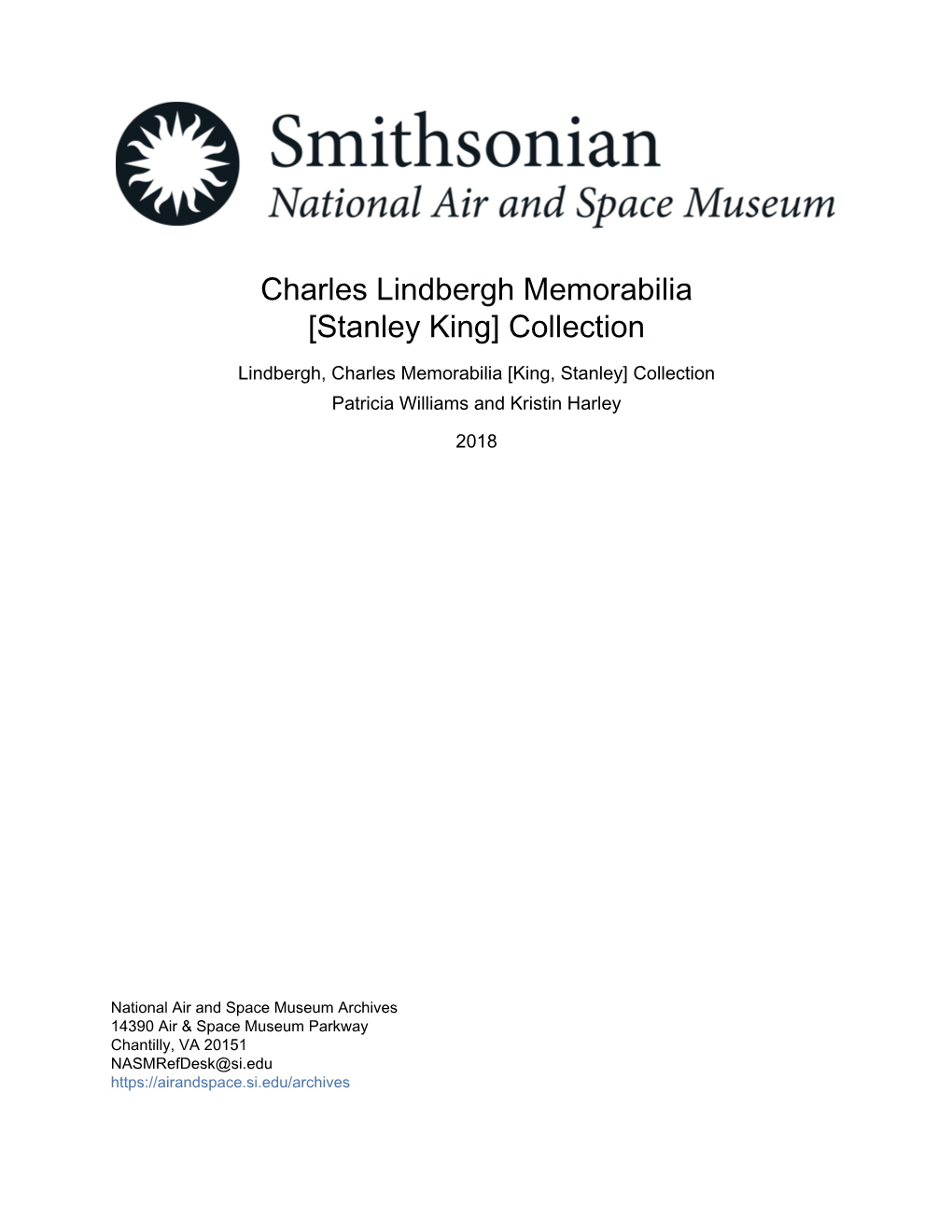 Charles Lindbergh Memorabilia [Stanley King] Collection