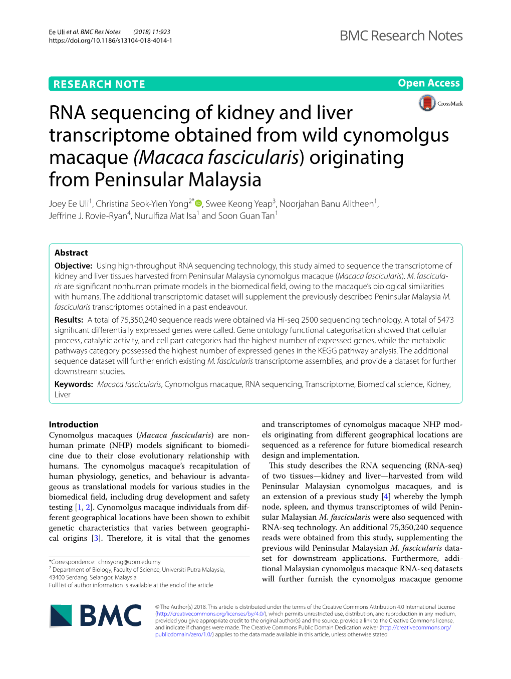 RNA Sequencing of Kidney and Liver Transcriptome Obtained from Wild
