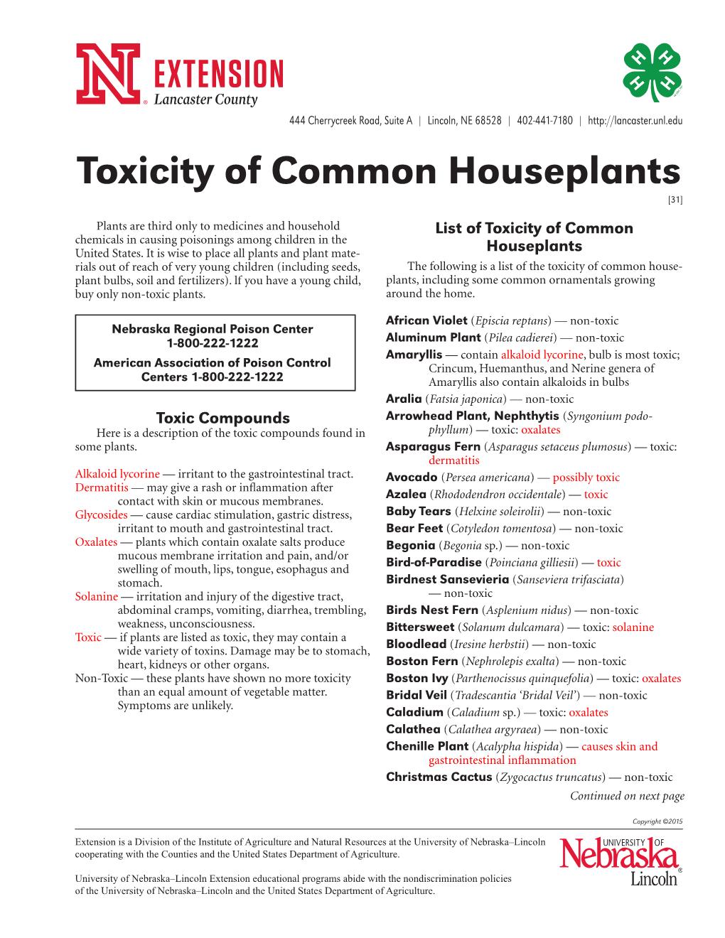 Toxicity of Common Houseplants