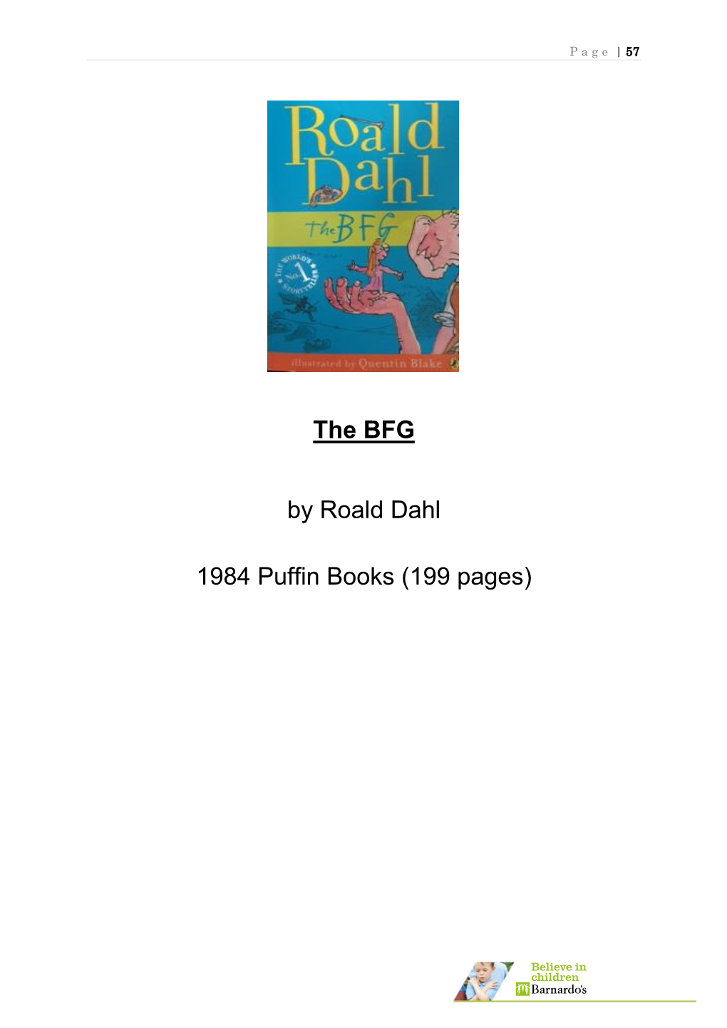 The BFG by Roald Dahl 1984 Puffin Books (199 Pages)