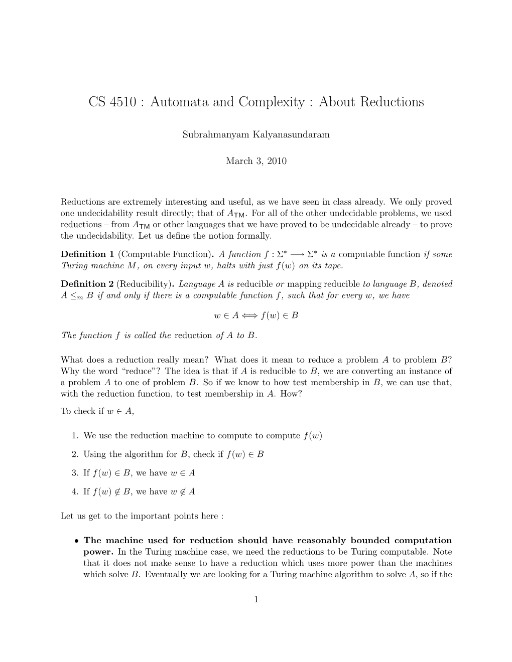 CS 4510 : Automata and Complexity : About Reductions