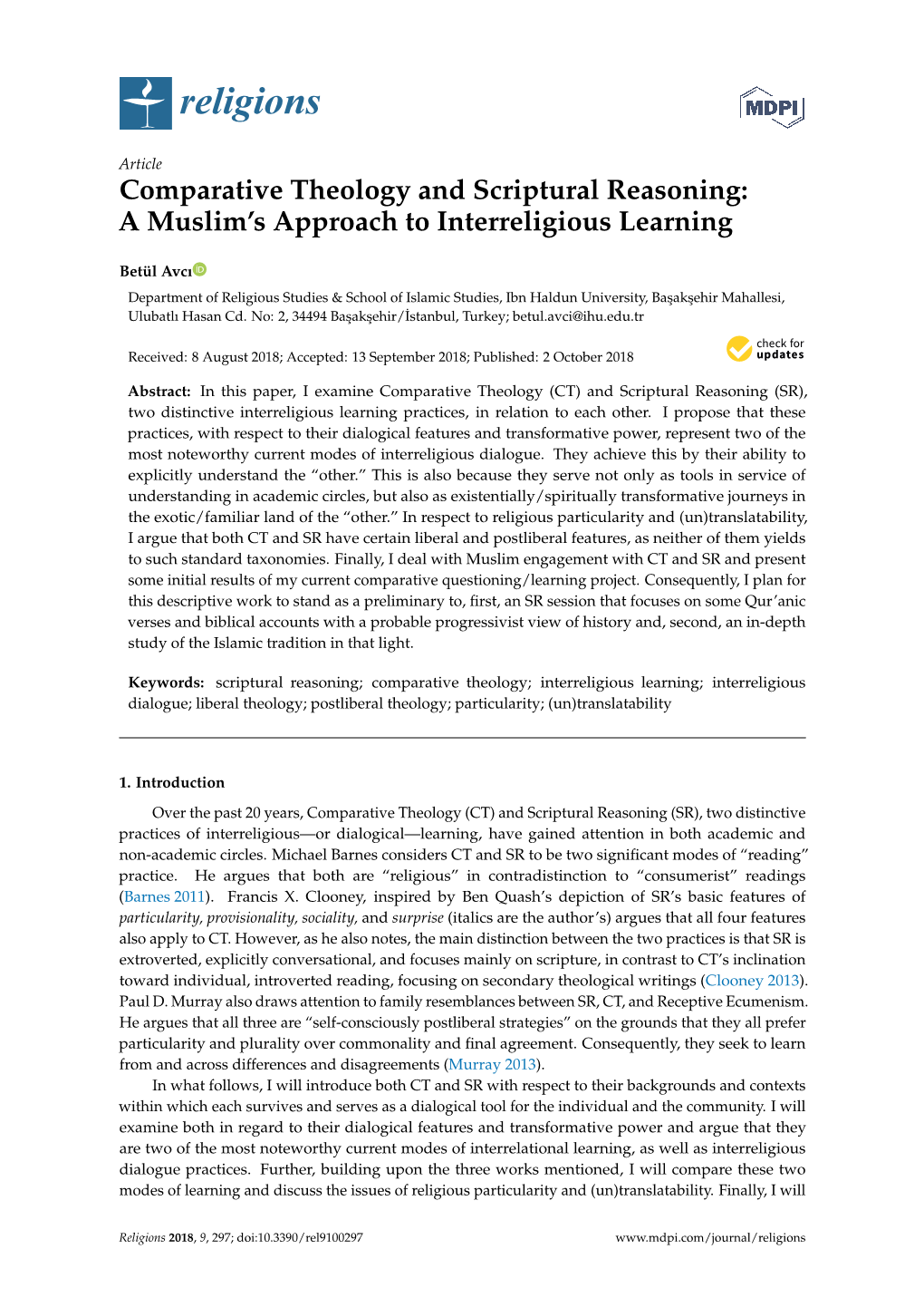 Comparative Theology and Scriptural Reasoning: a Muslim’S Approach to Interreligious Learning