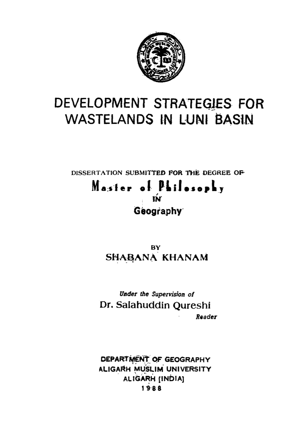 DEVELOPMENT Strategjfs for WASTELANDS in LUNI 6ASIN