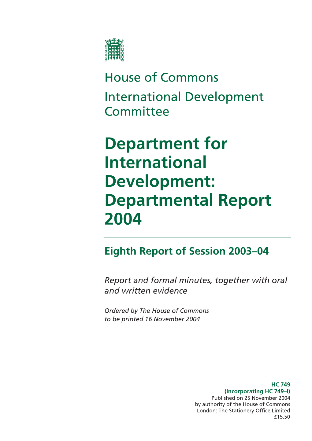 Department for International Development: Departmental Report 2004