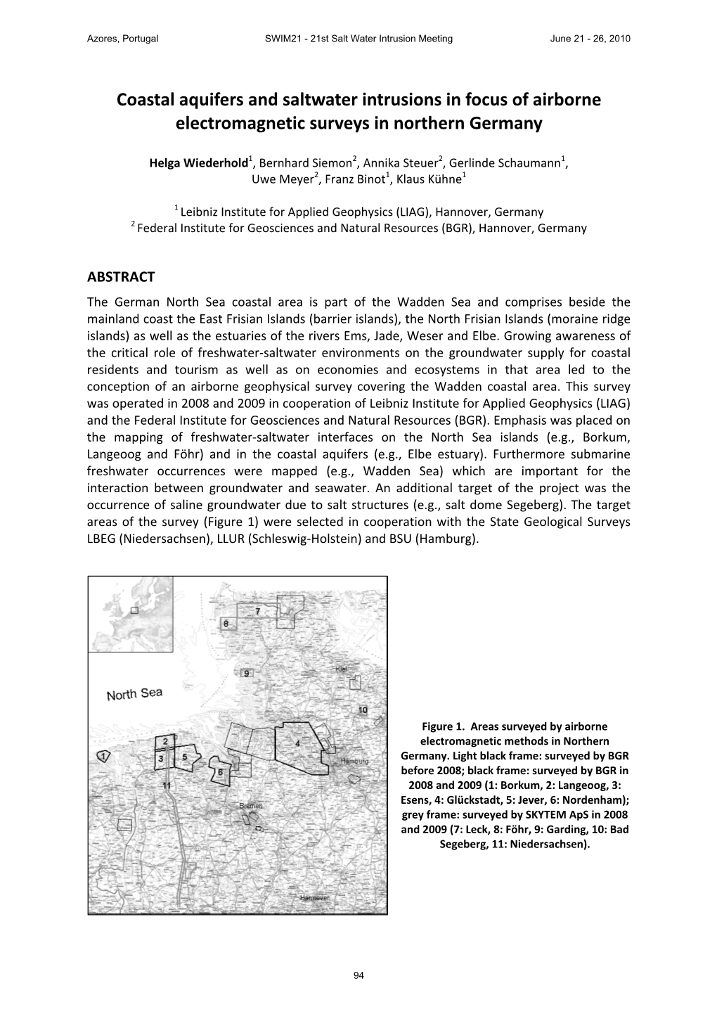 Coastal Aquifers and Saltwater Intrusions in Focus of Airborne Electromagnetic Surveys in Northern Germany