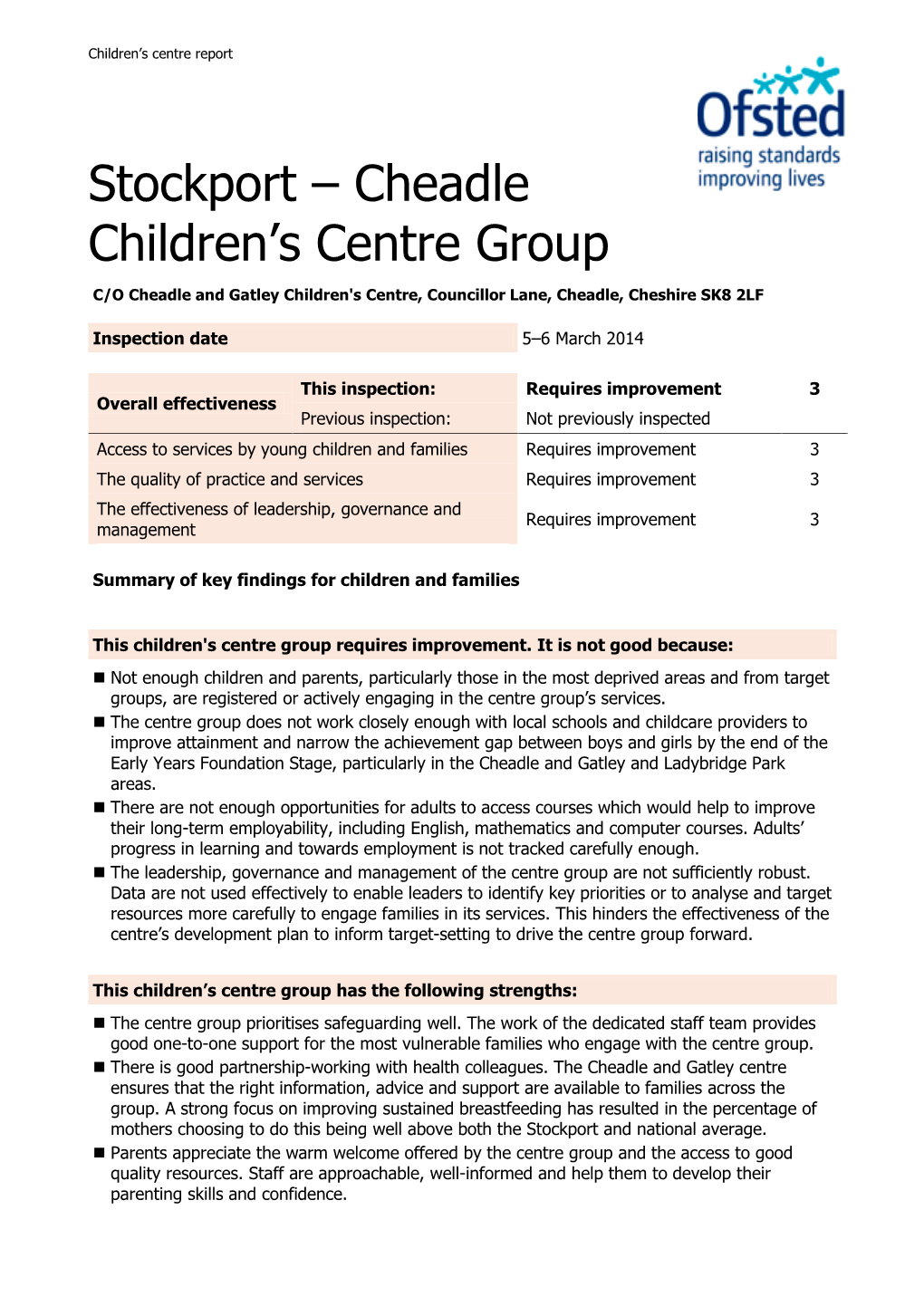 Stockport – Cheadle Children’S Centre Group