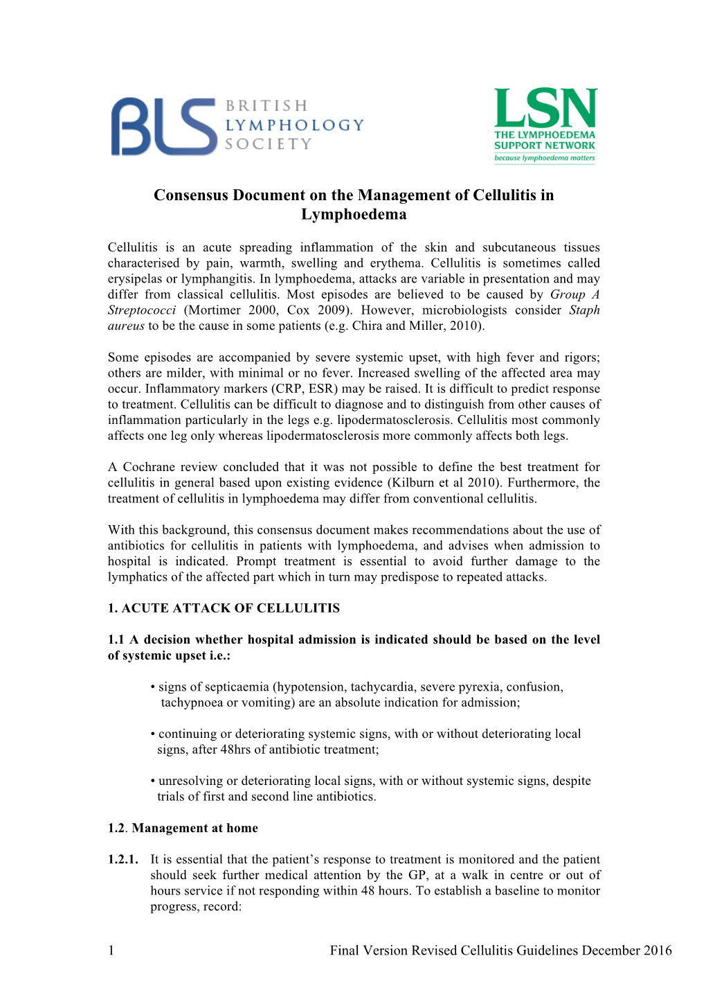 Consensus Document on the Management of Cellulitis in Lymphoedema