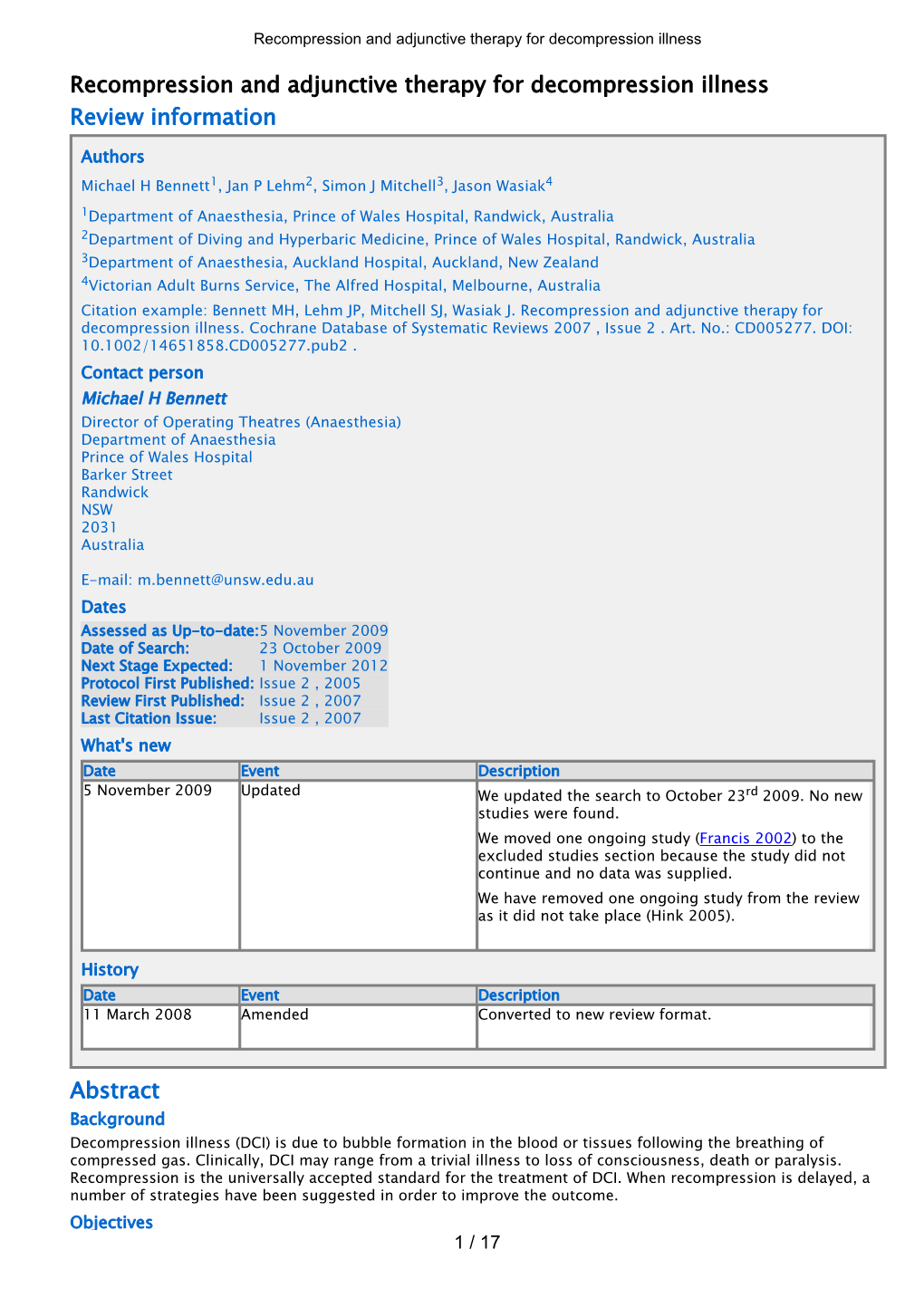 Recompression and Adjunctive Therapy for Decompression Illness