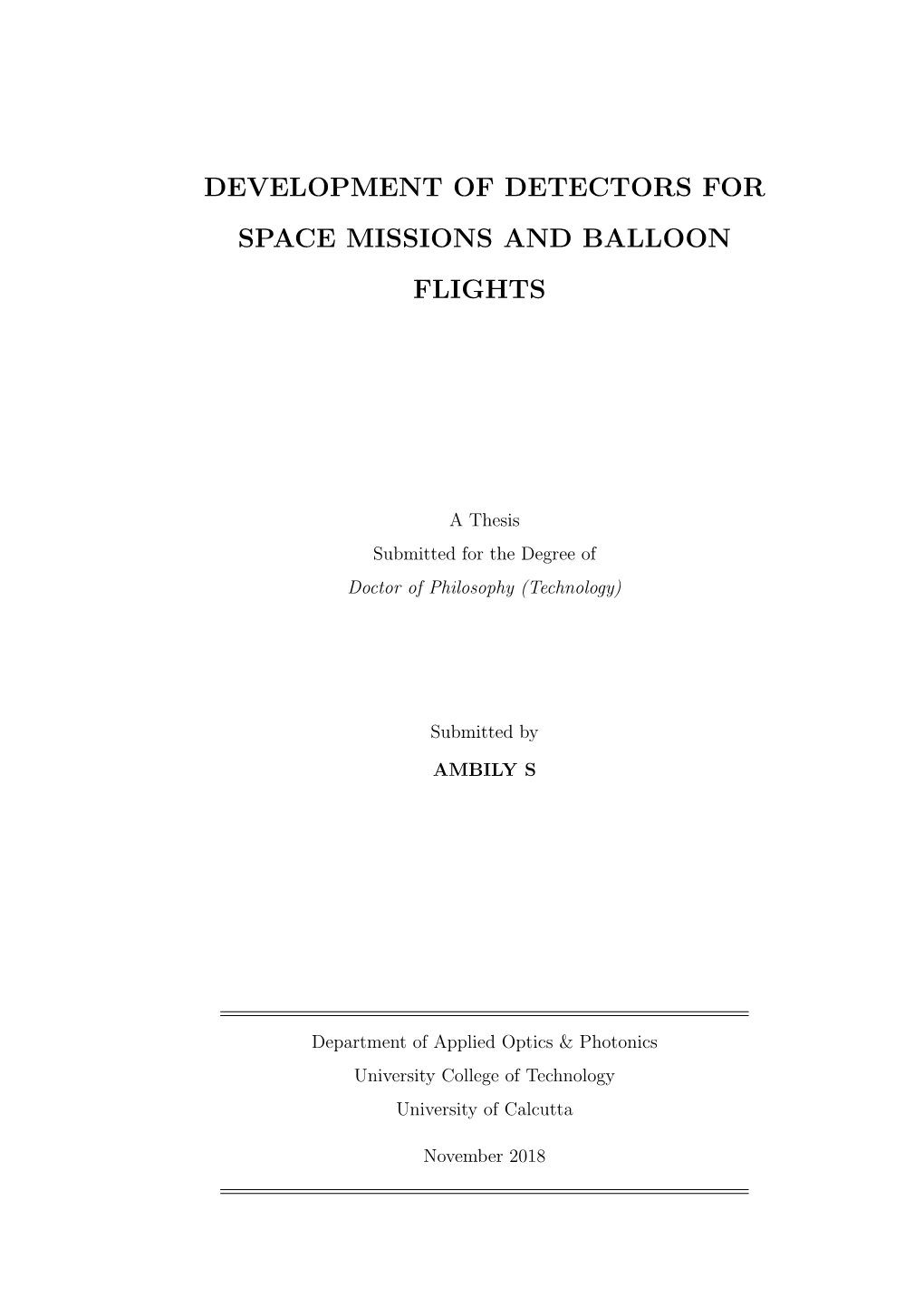 Development of Detectors for Space Missions and Balloon Flights.Pdf