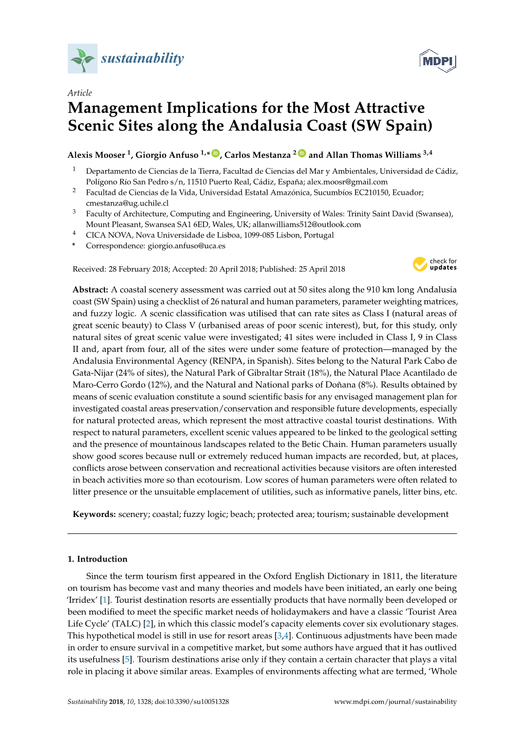 Management Implications for the Most Attractive Scenic Sites Along the Andalusia Coast (SW Spain)
