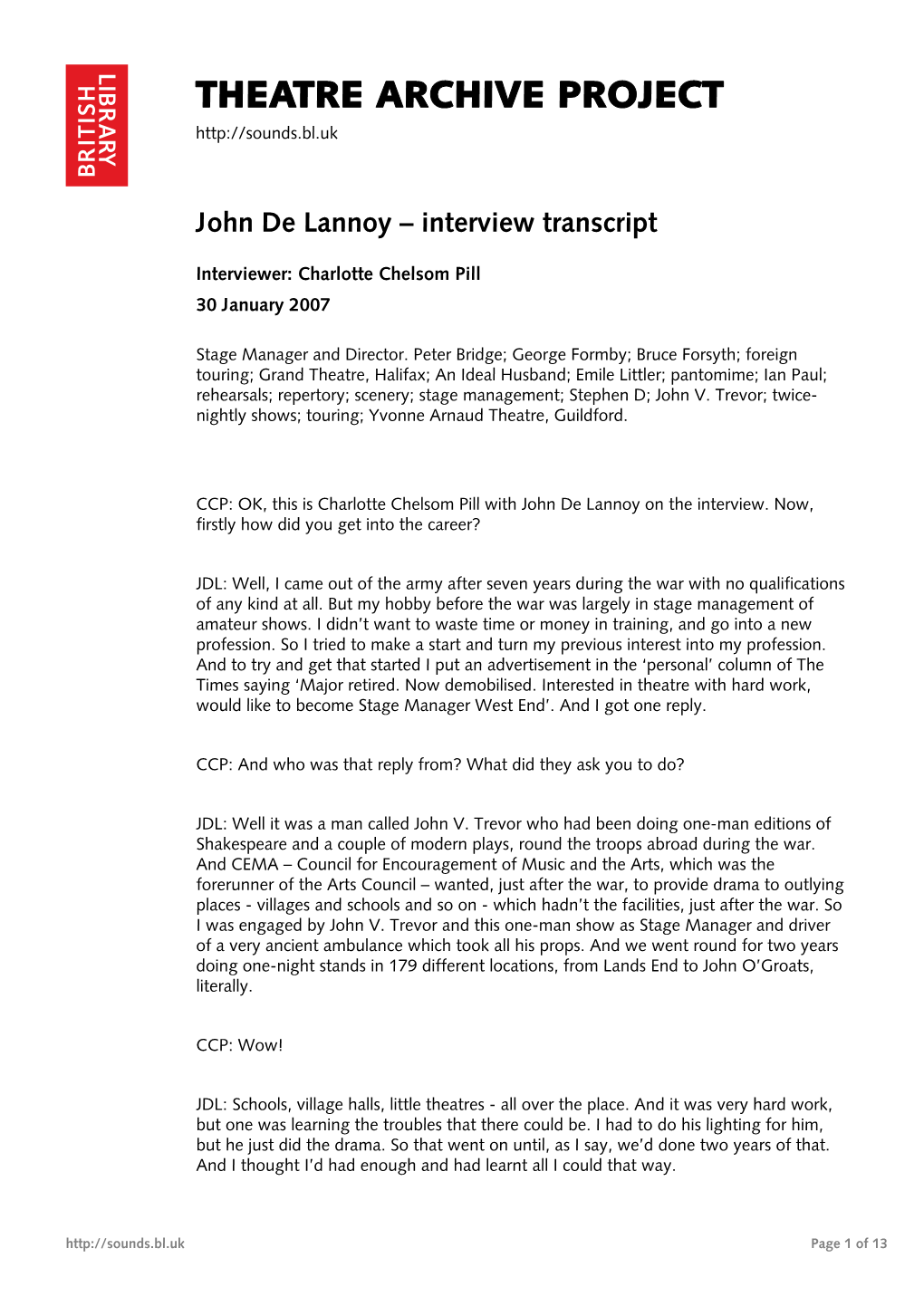 Interview with John De Lannoy