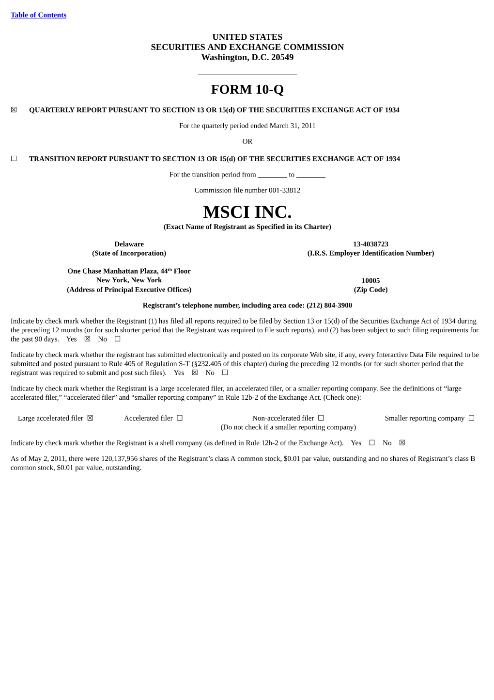 MSCI INC. (Exact Name of Registrant As Specified in Its Charter)