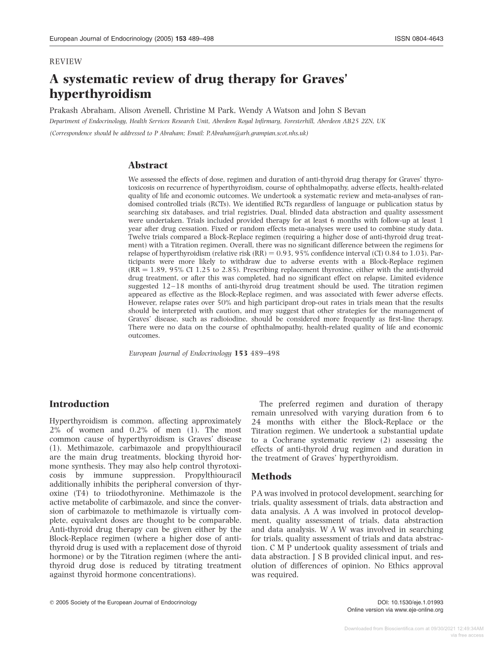 A Systematic Review of Drug Therapy for Graves' Hyperthyroidism