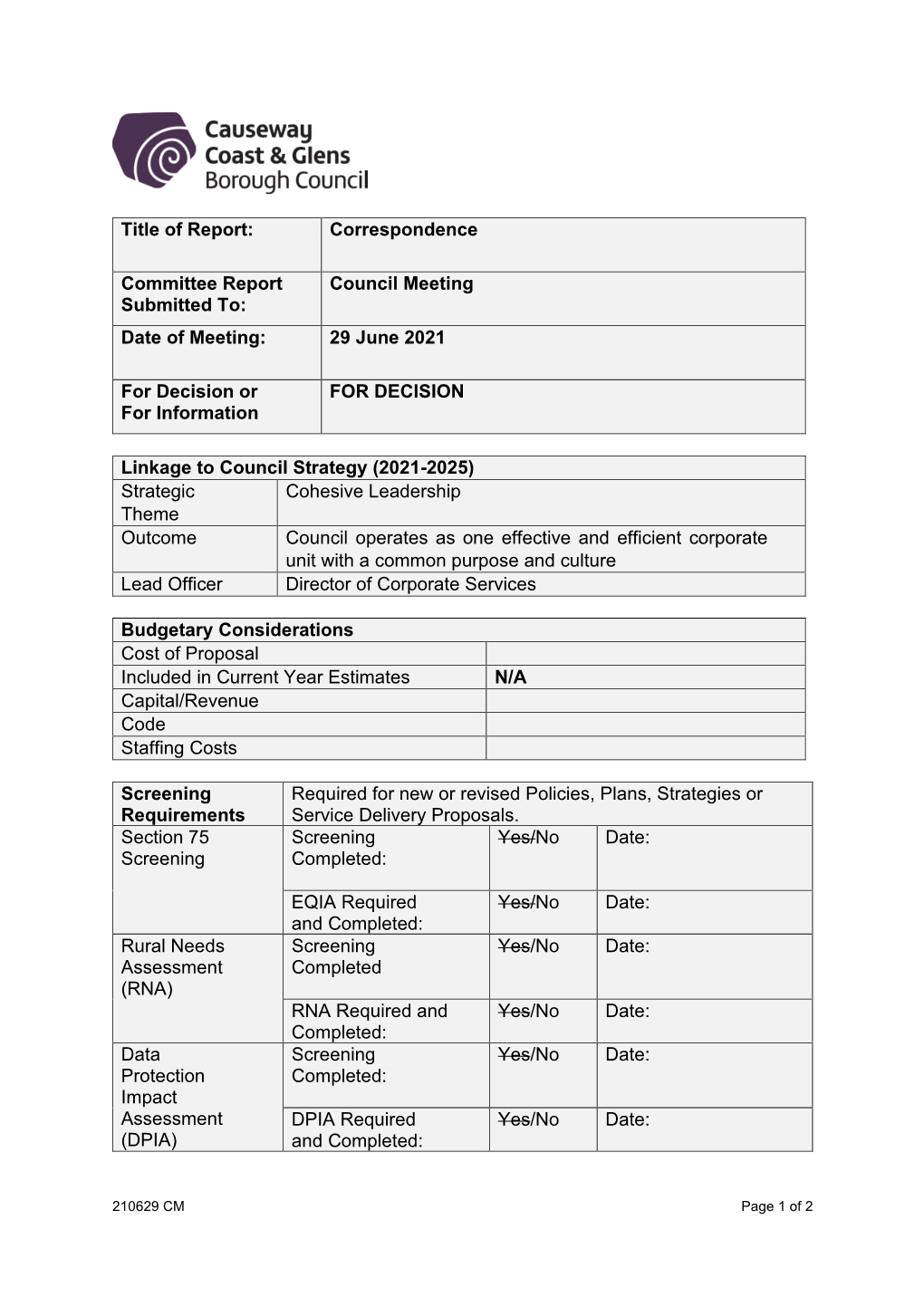 CM 210629 Item Xx Correspondence Report