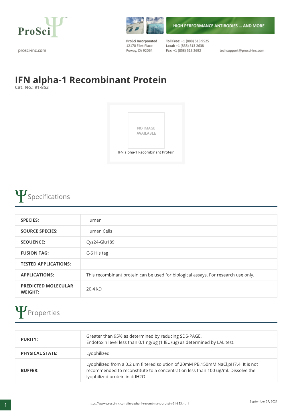 IFN Alpha-1 Recombinant Protein Cat