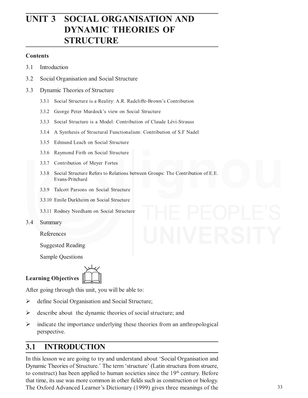 Unit 3 Social Organisation and Dynamic Theories of Structure