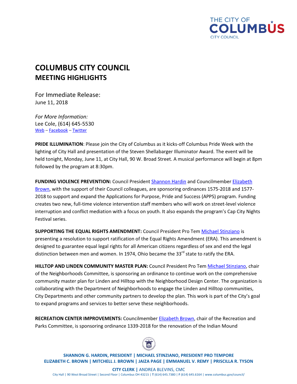 Columbus City Council Meeting Highlights
