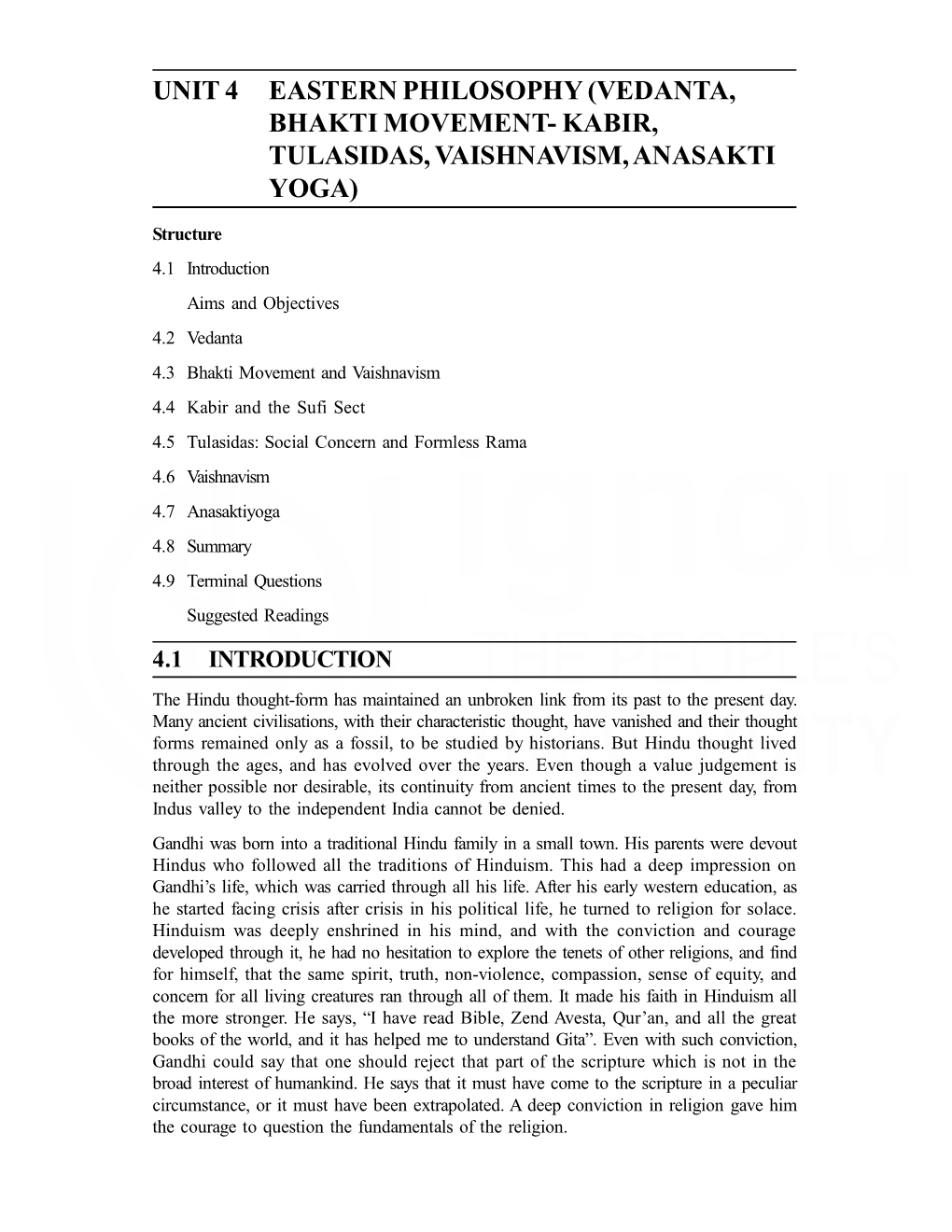 Unit 4 Eastern Philosophy (Vedanta, Bhakti Movement- Kabir, Tulasidas, Vaishnavism, Anasakti Yoga)