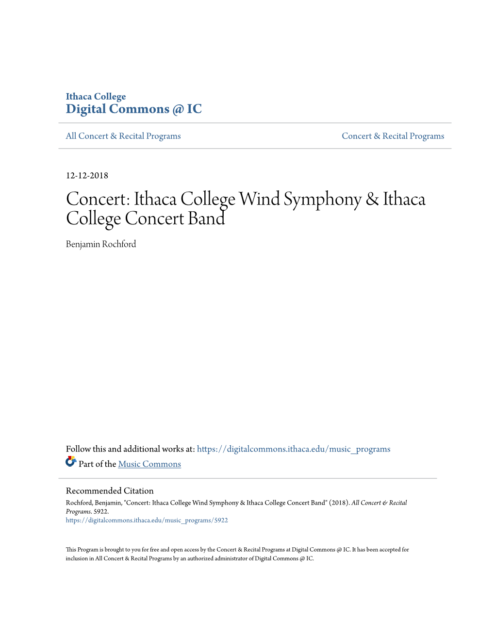 Ithaca College Wind Symphony & Ithaca College Concert Band