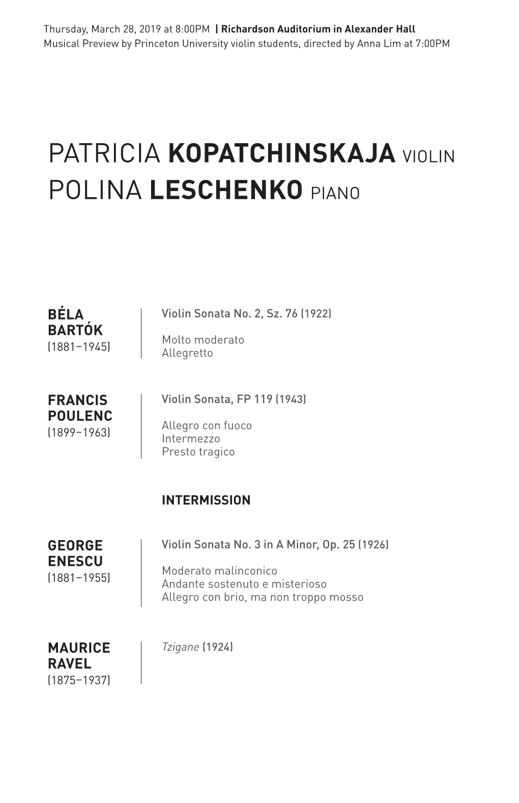 Patricia Kopatchinskaja Violin Polina Leschenko Piano