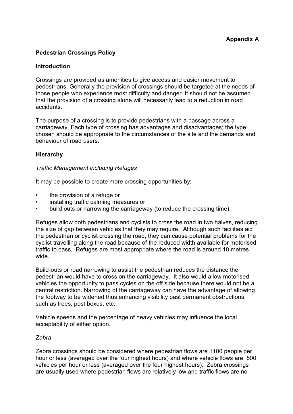 Pedestrian Crossings Policy