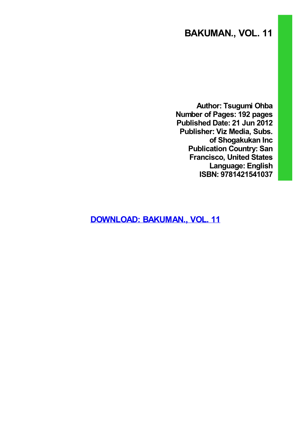 Bakuman., Vol. 11 Download Free