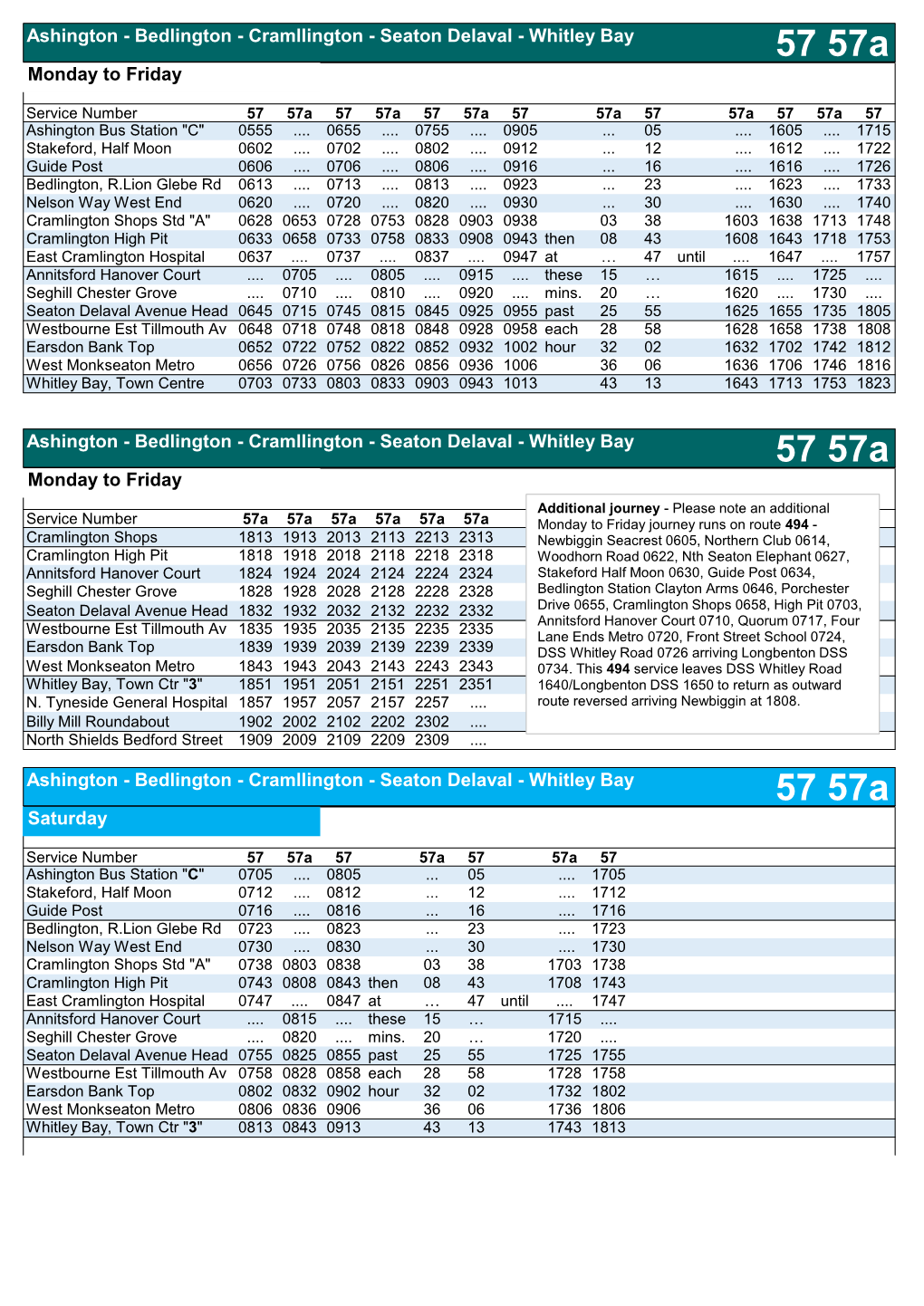 57 57A Monday to Friday