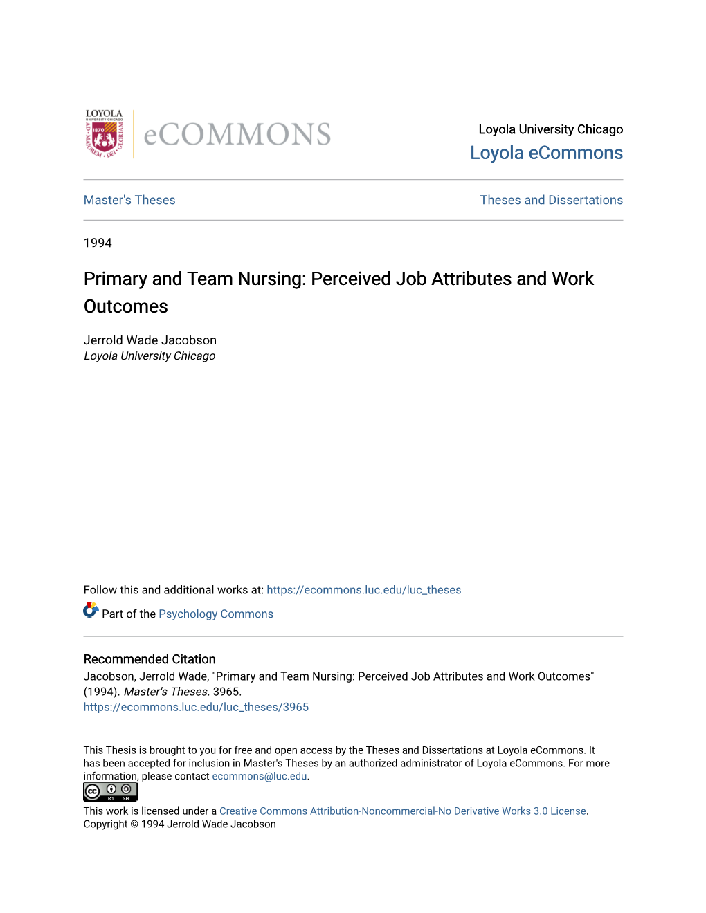 Primary and Team Nursing: Perceived Job Attributes and Work Outcomes