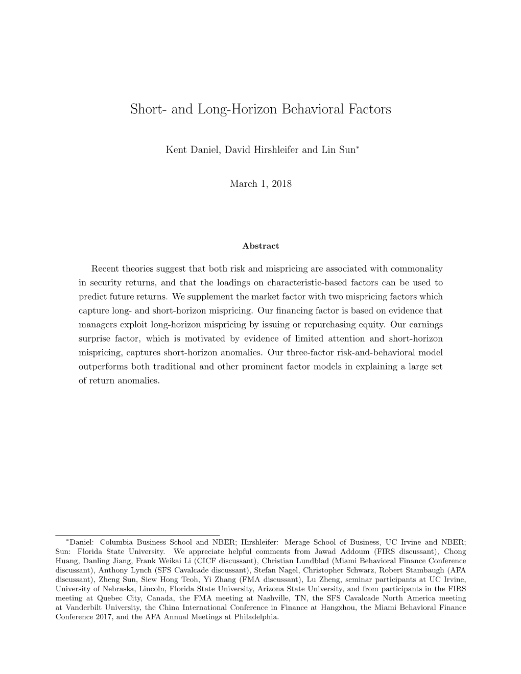 Short- and Long-Horizon Behavioral Factors