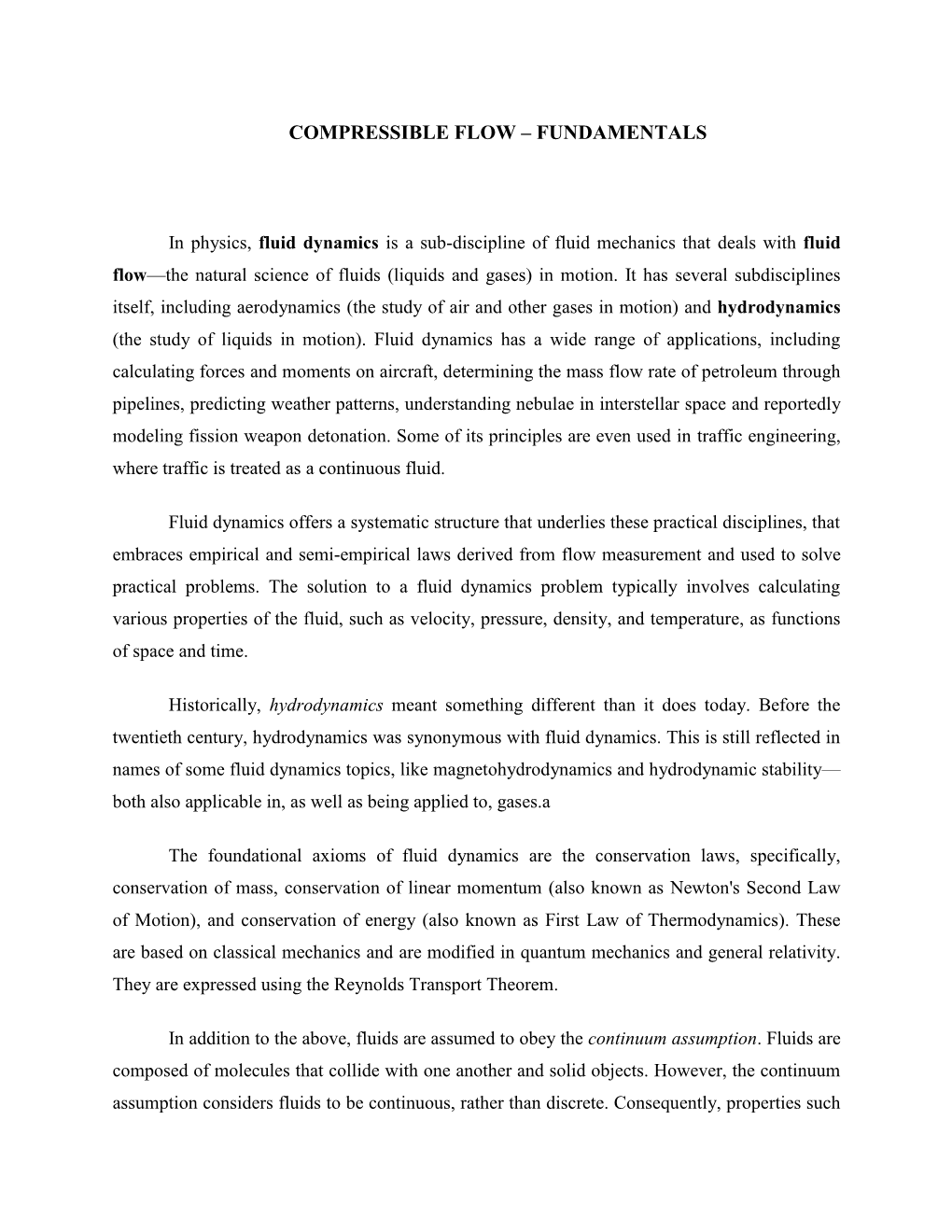 Compressible Flow – Fundamentals