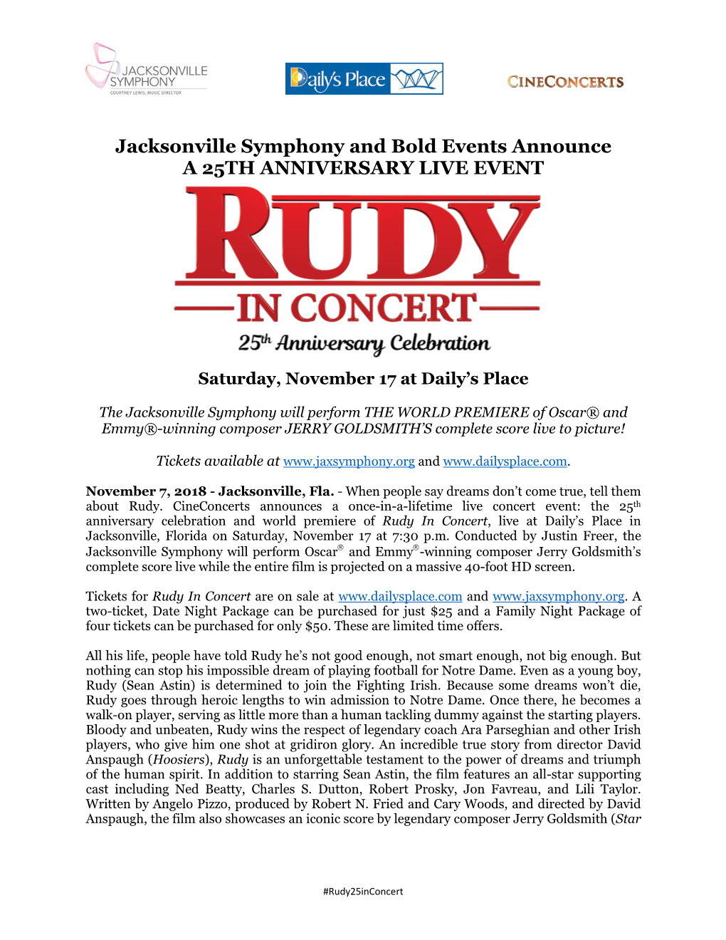 Jacksonville Symphony and Bold Events Announce a 25TH ANNIVERSARY LIVE EVENT