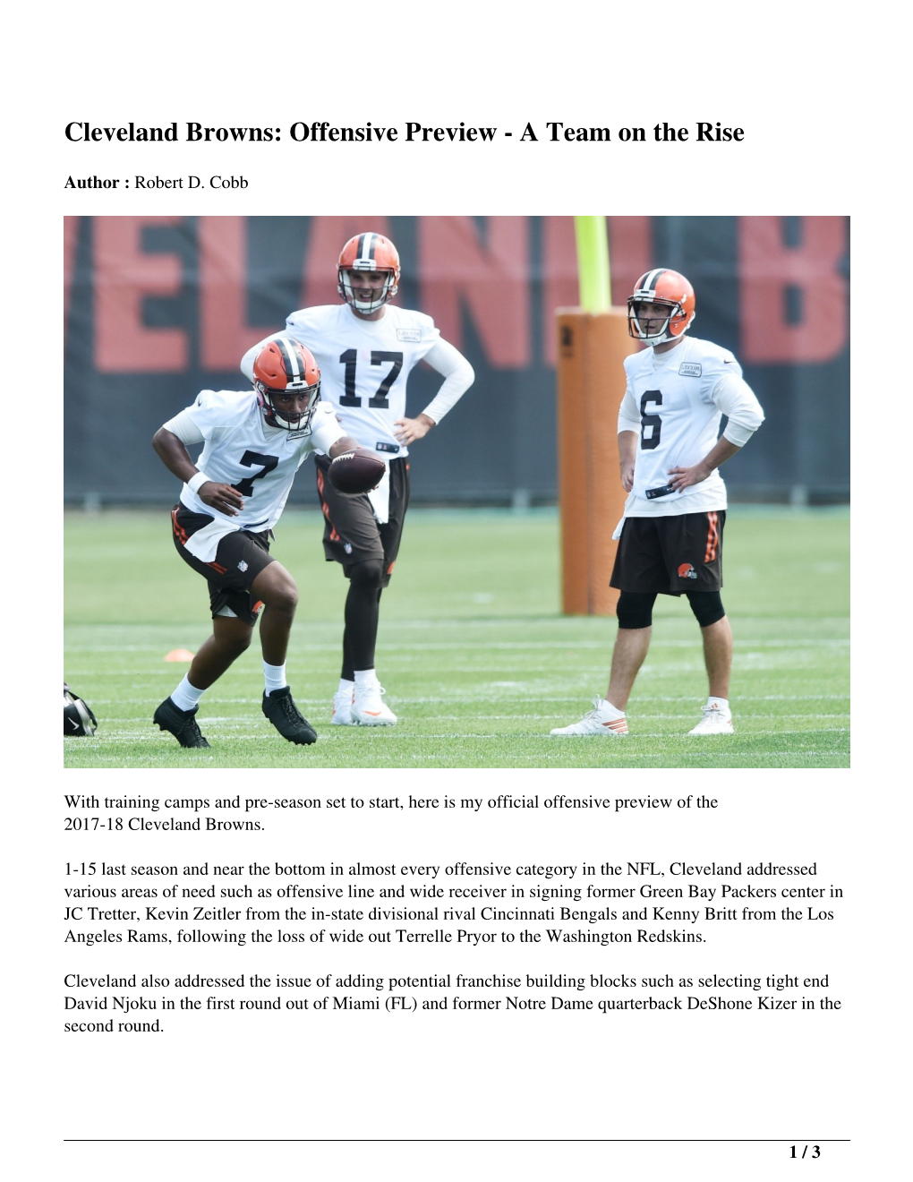 Cleveland Browns: Offensive Preview - a Team on the Rise