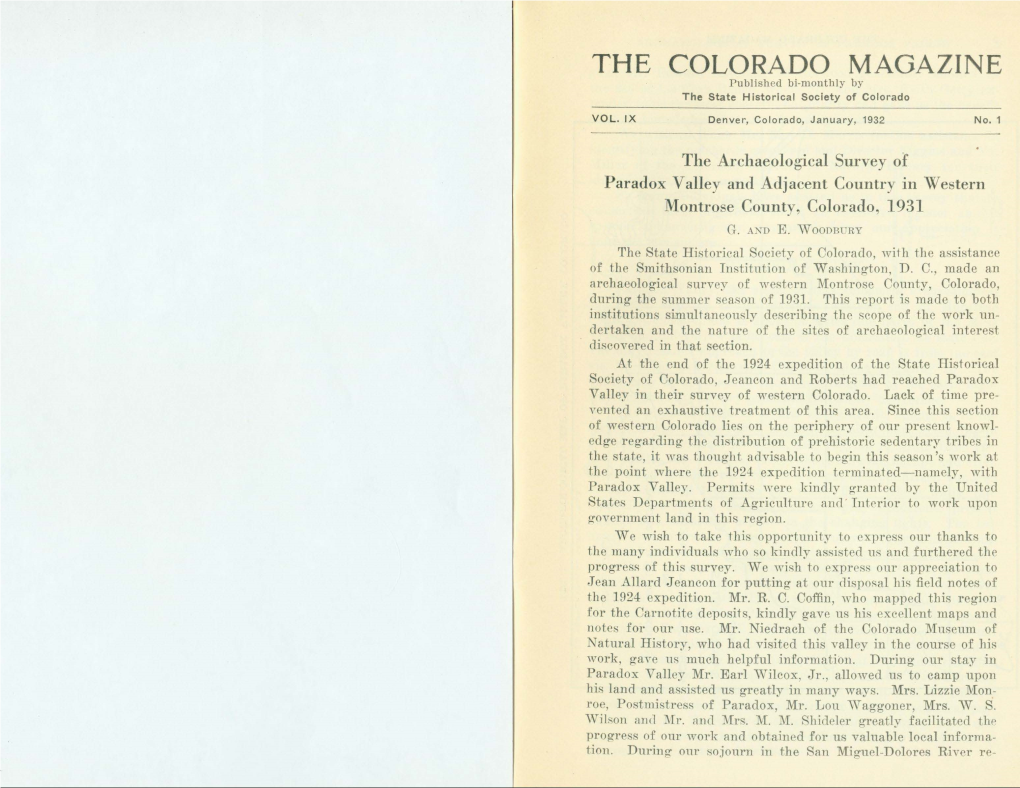 COLORADO MAGAZINE Published Bi-Monthly by the State H Istorical Society of Colorado