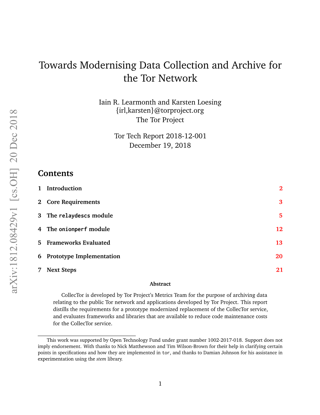 Towards Modernising Data Collection and Archive for the Tor Network