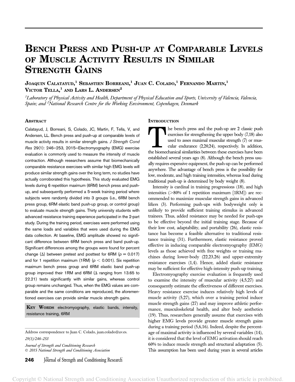 Bench Press and Push-Up at Comparable Levels of Muscle Activity Results in Similar Strength Gains