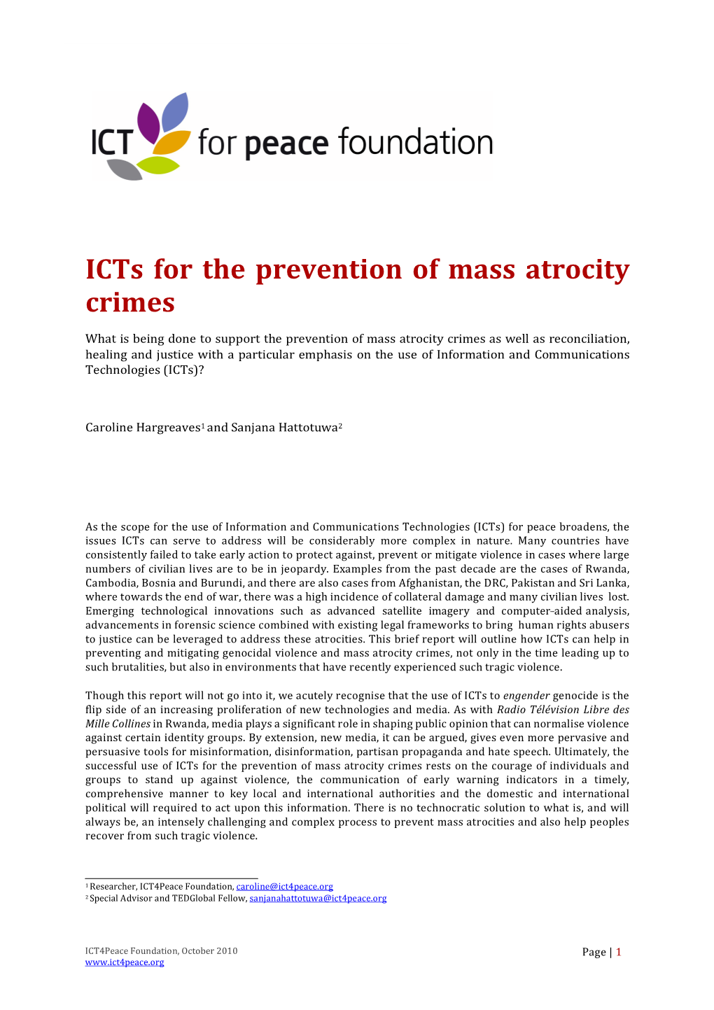 Icts for the Prevention of Mass Atrocity Crimes