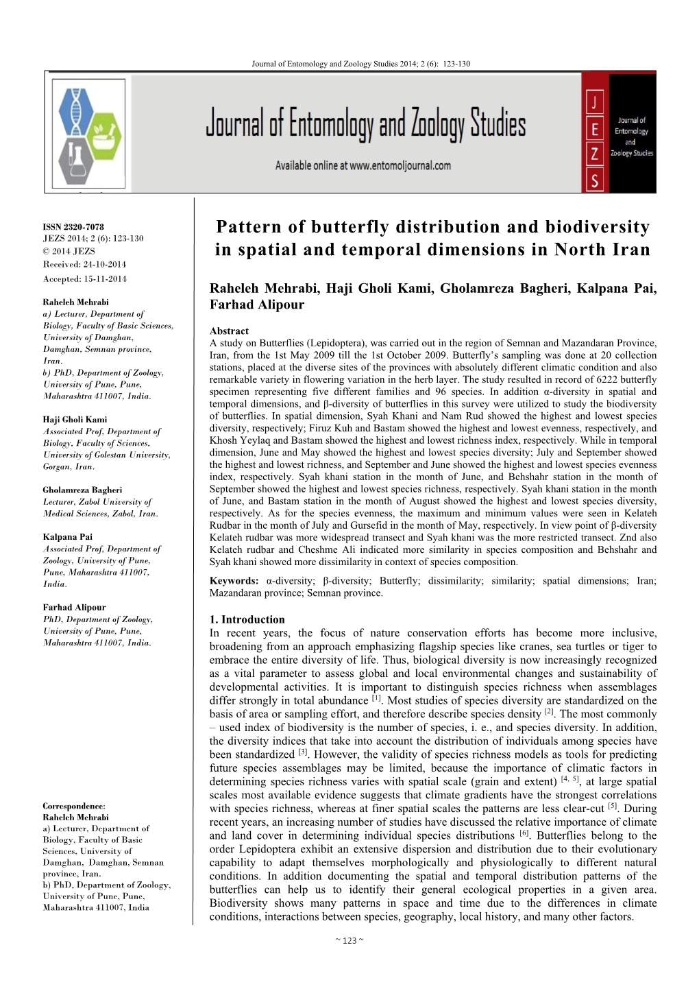 Pattern of Butterfly Distribution and Biodiversity in Spatial and Temporal