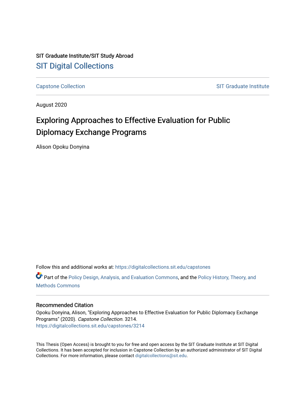 Exploring Approaches to Effective Evaluation for Public Diplomacy Exchange Programs