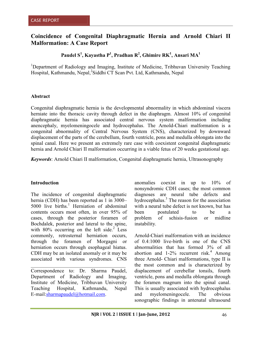 Coincidence of Congenital Diaphragmatic Hernia and Chiari II