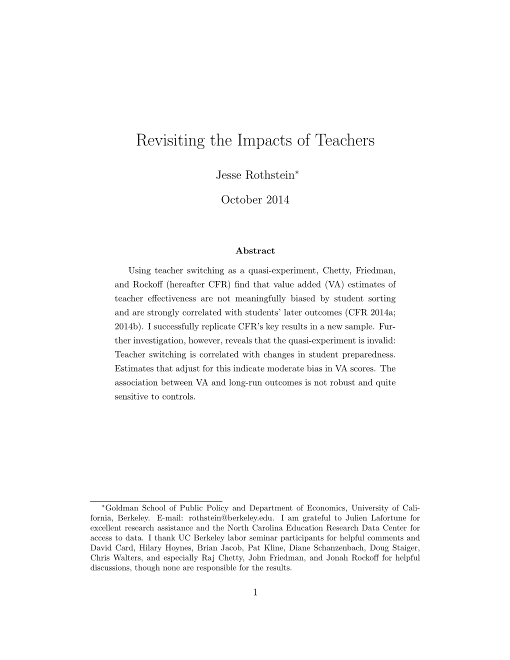 Revisiting the Impacts of Teachers