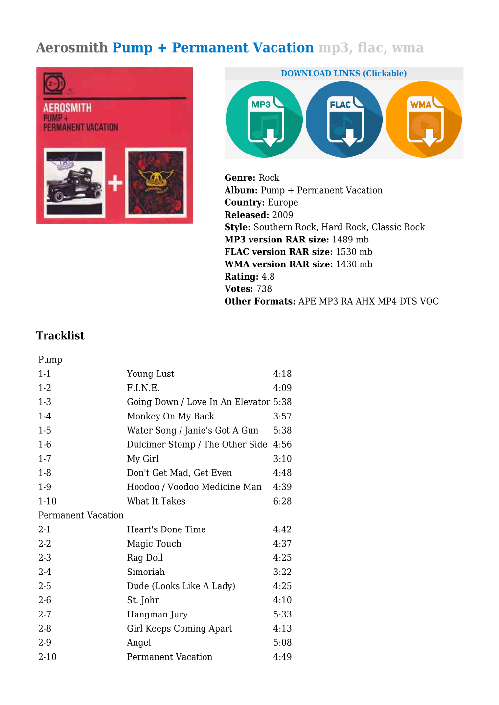 Aerosmith Pump + Permanent Vacation Mp3, Flac, Wma