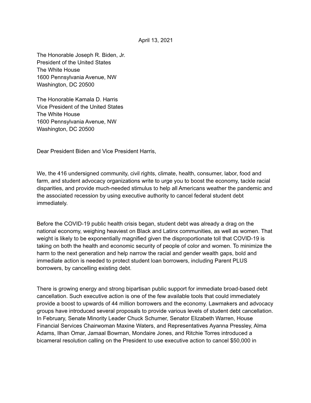 Over 415 Orgs Call on President Biden to Cancel Federal Student Debt Immediately Via Executive Action