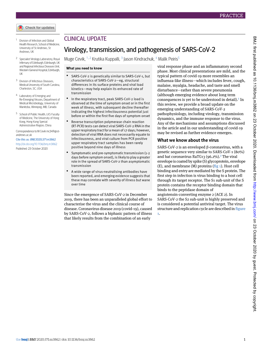 Virology, Transmission, and Pathogenesis of SARS-Cov-2