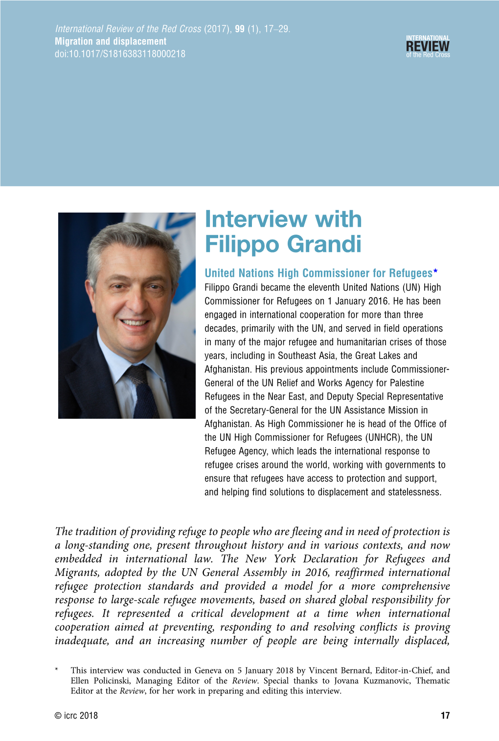 Interview with Filippo Grandi