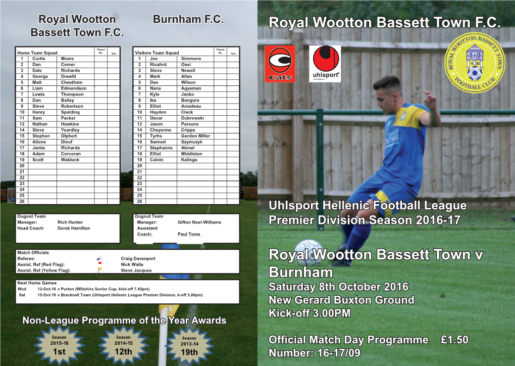 Royal Wootton Bassett Town V Burnham Royal Wootton Bassett Town F.C