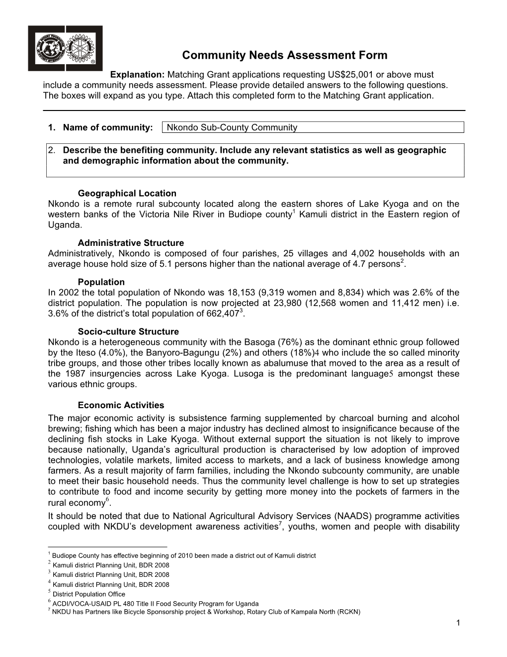 Community Needs Assessment Form