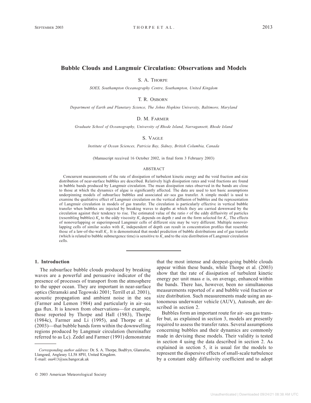 Bubble Clouds and Langmuir Circulation: Observations and Models